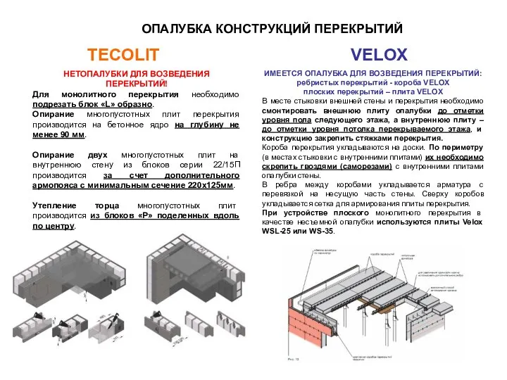 ОПАЛУБКА КОНСТРУКЦИЙ ПЕРЕКРЫТИЙ TECOLIT VELOX ИМЕЕТСЯ ОПАЛУБКА ДЛЯ ВОЗВЕДЕНИЯ ПЕРЕКРЫТИЙ: ребристых