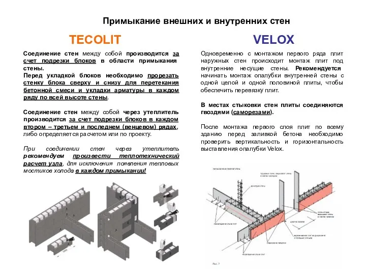 Примыкание внешних и внутренних стен TECOLIT VELOX Одновременно с монтажом первого