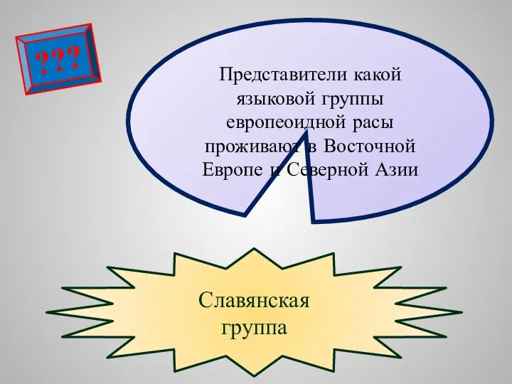 Славянская группа ??? Представители какой языковой группы европеоидной расы проживают в Восточной Европе и Северной Азии