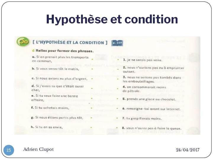 Hypothèse et condition 24/04/2017 Adrien Clupot