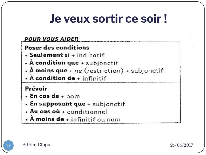 Je veux sortir ce soir ! 24/04/2017 Adrien Clupot