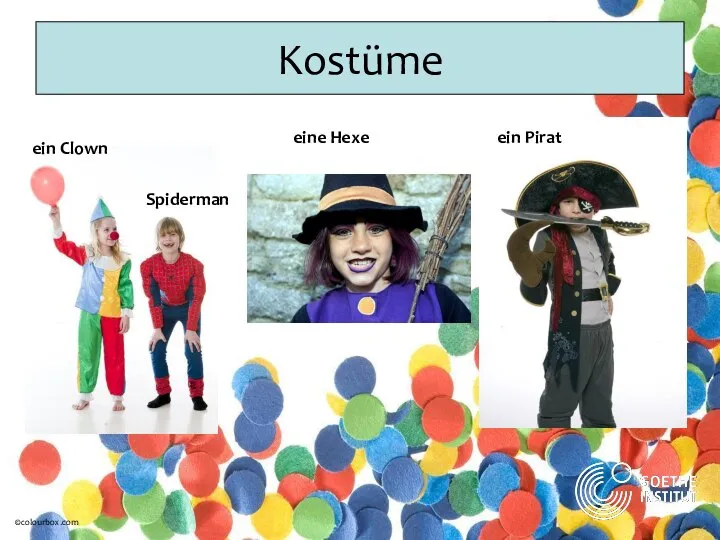 Kostüme ein Clown Spiderman eine Hexe ein Pirat ©colourbox.com