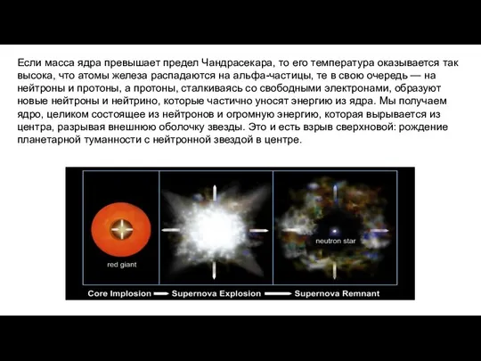 Если масса ядра превышает предел Чандрасекара, то его температура оказывается так