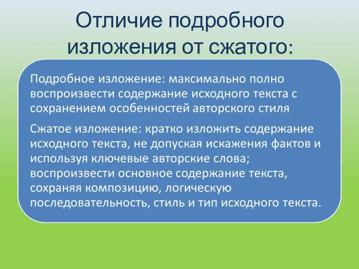 Отличие подробного изложения от сжатого: