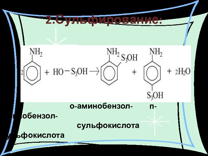 2.Сульфирование: о-аминобензол- п-аминобензол- сульфокислота сульфокислота