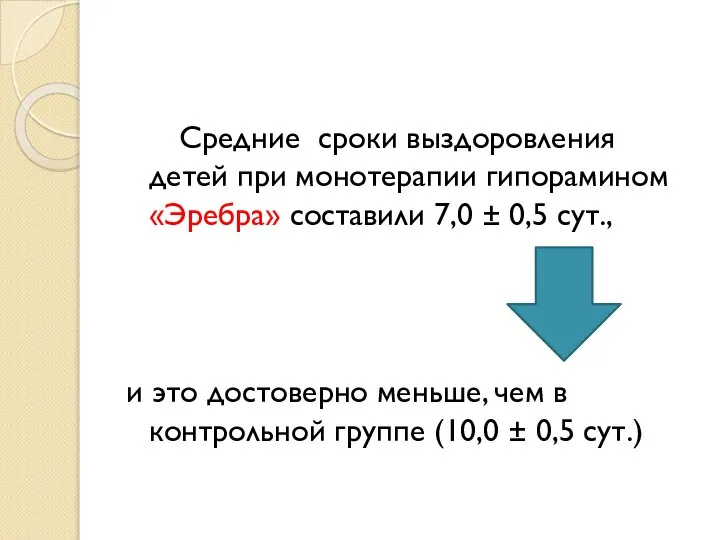 Средние сроки выздоровления детей при монотерапии гипорамином «Эребра» составили 7,0 ±