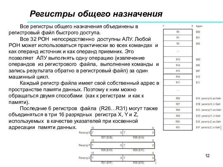 Регистры общего назначения Все регистры общего назначения объединены в регистровый файл