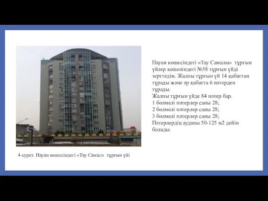 4-сурет. Науаи көшесіндегі «Тау Самал» тұрғын үйі Науаи көшесіндегі «Тау Самалы»