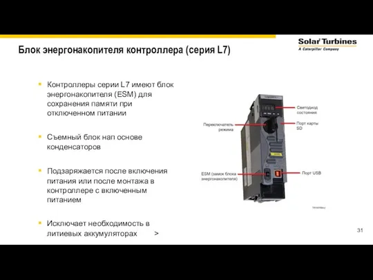 Блок энергонакопителя контроллера (серия L7) Контроллеры серии L7 имеют блок энергонакопителя