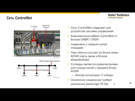 Сеть ControlNet Сеть ControlNet соединяет все устройства системы управления Коаксиальные кабели