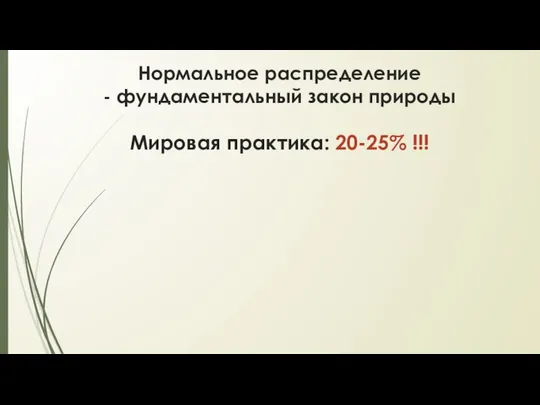 Нормальное распределение - фундаментальный закон природы Мировая практика: 20-25% !!!