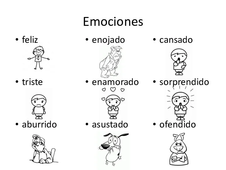 Emociones feliz triste aburrido enojado enamorado asustado cansado sorprendido ofendido