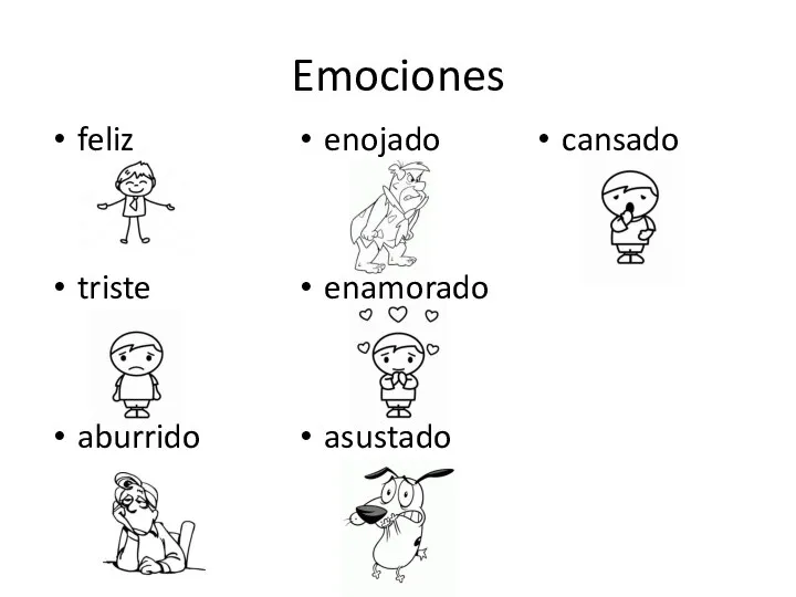 Emociones feliz triste aburrido enojado enamorado asustado cansado