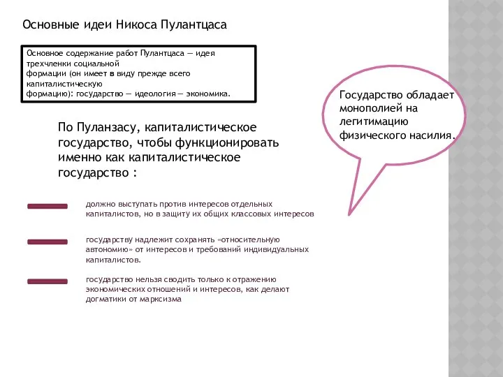 Основные идеи Никоса Пулантцаса Основное содержание работ Пулантцаса — идея трехчленки