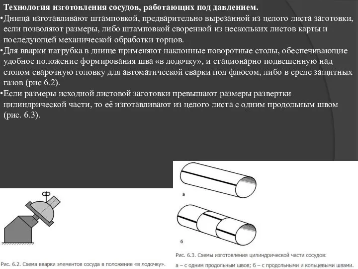 Технология изготовления сосудов, работающих под давлением. Днища изготавливают штамповкой, предварительно вырезанной