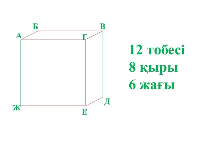 12 төбесі 8 қыры 6 жағы А В Б Г Ж Е Д