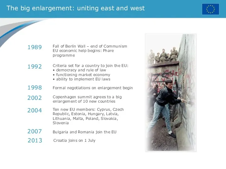 The big enlargement: uniting east and west Fall of Berlin Wall