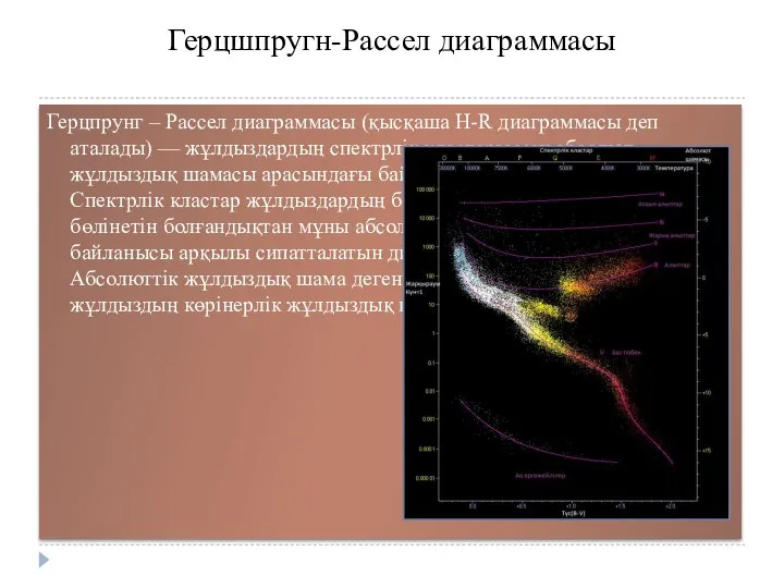 Герцшпругн-Рассел диаграммасы Герцпрунг – Рассел диаграммасы (қысқаша H-R диаграммасы деп аталады)