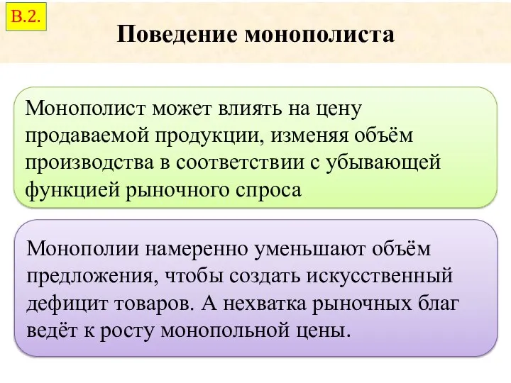 Поведение монополиста Монополист может влиять на цену продаваемой продукции, изменяя объём