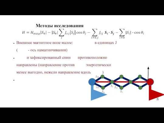 Внешнее магнитное поле малое: в единицах J ( - ось намагничивания)