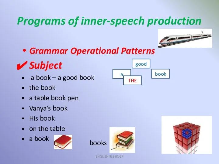 Programs of inner-speech production ENGLISHNESSING® Grammar Operational Patterns Subject a book