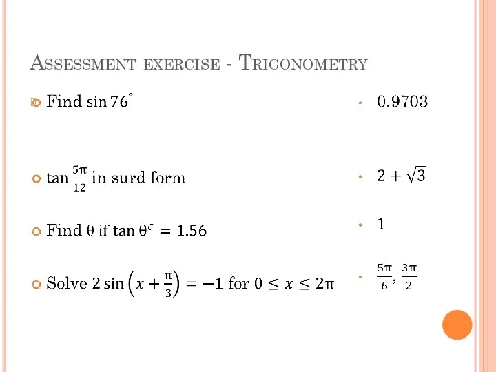 Assessment exercise - Trigonometry