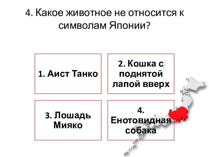 4. Какое животное не относится к символам Японии?