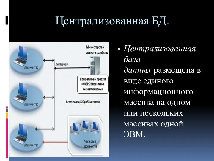 Централизованная БД. Централизованная база данных размещена в виде единого информационного массива