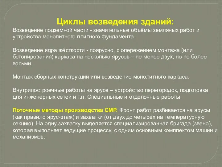 Циклы возведения зданий: Возведение подземной части - значительные объёмы земляных работ