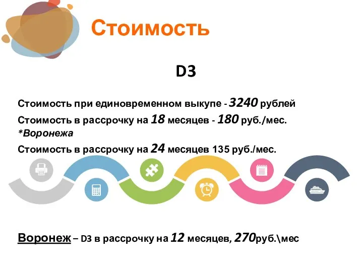 Стоимость D3 Стоимость при единовременном выкупе - 3240 рублей Стоимость в