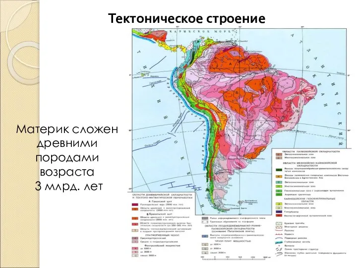 Тектоническое строение Материк сложен древними породами возраста 3 млрд. лет