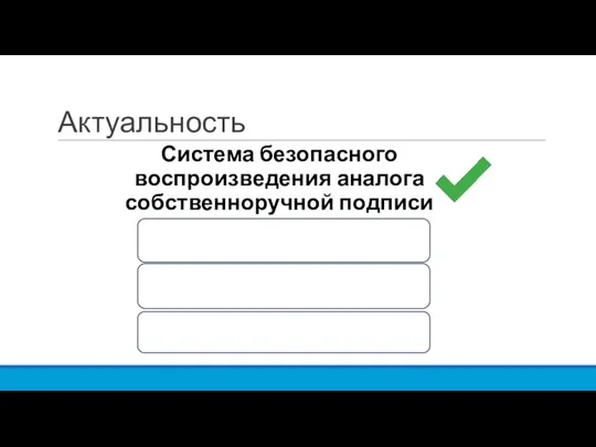 Актуальность Система безопасного воспроизведения аналога собственноручной подписи