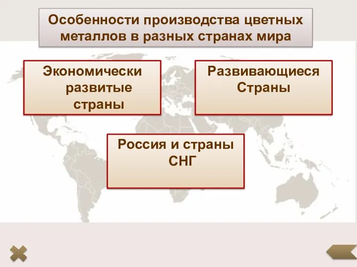 Особенности производства цветных металлов в разных странах мира Экономически развитые страны