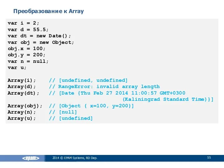 Преобразование к Array 2014 © EPAM Systems, RD Dep. var i