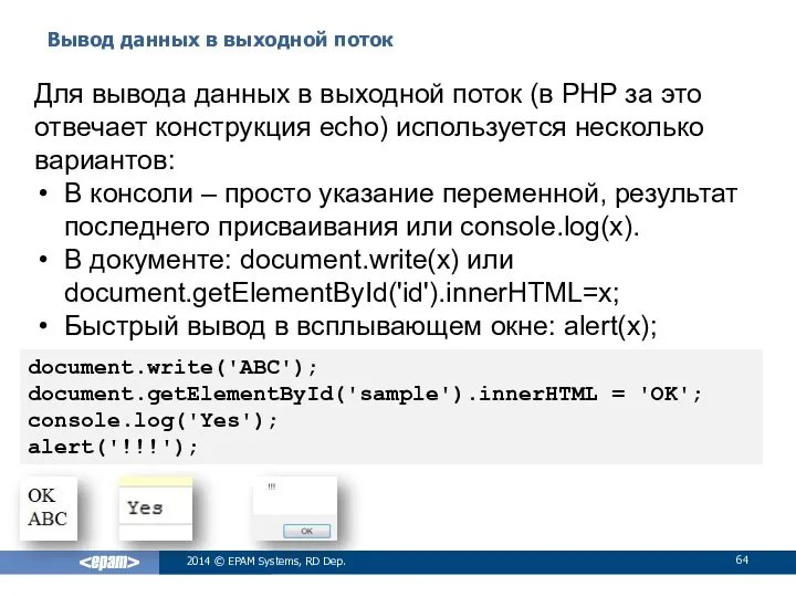 Вывод данных в выходной поток 2014 © EPAM Systems, RD Dep.