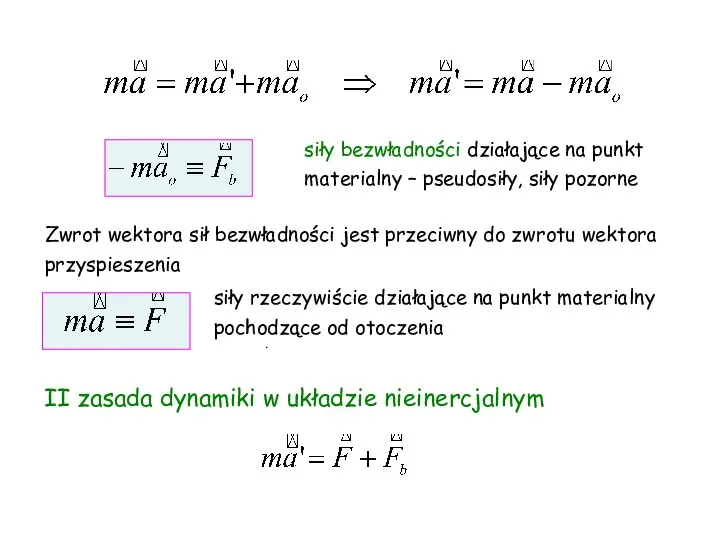 . siły bezwładności działające na punkt materialny – pseudosiły, siły pozorne