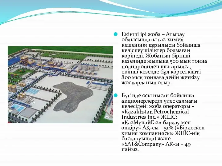 Екінші ірі жоба – Атырау облысындағы газ-химия кешенінің құрылысы бойынша келіспеушіліктер