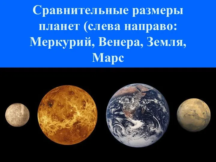 Сравнительные размеры планет (слева направо: Меркурий, Венера, Земля, Марс