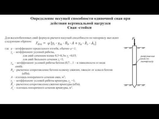 Сваи -стойки Для железобетонных свай формула расчета несущей способности по материалу