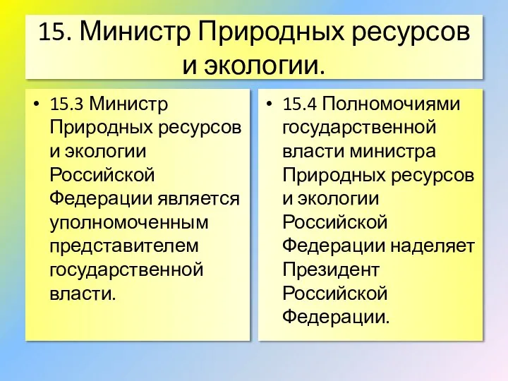 15. Министр Природных ресурсов и экологии. 15.3 Министр Природных ресурсов и