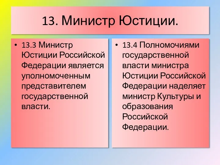 13. Министр Юстиции. 13.3 Министр Юстиции Российской Федерации является уполномоченным представителем