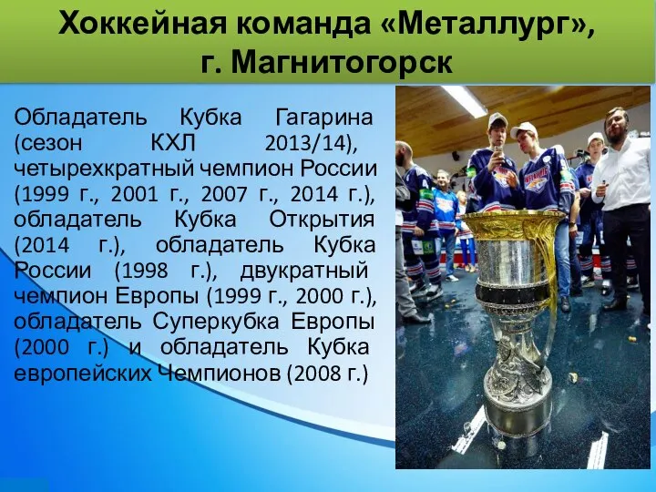 Обладатель Кубка Гагарина (сезон КХЛ 2013/14), четырехкратный чемпион России (1999 г.,