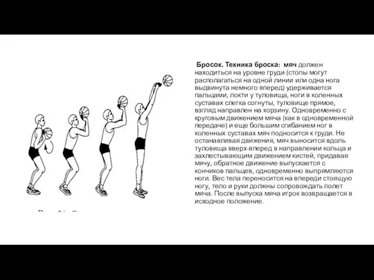 Бросок. Техника броска: мяч должен находиться на уровне груди (стопы могут