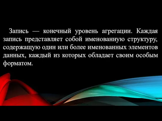 Запись — конечный уровень агрегации. Каждая запись представляет собой именованную структуру,