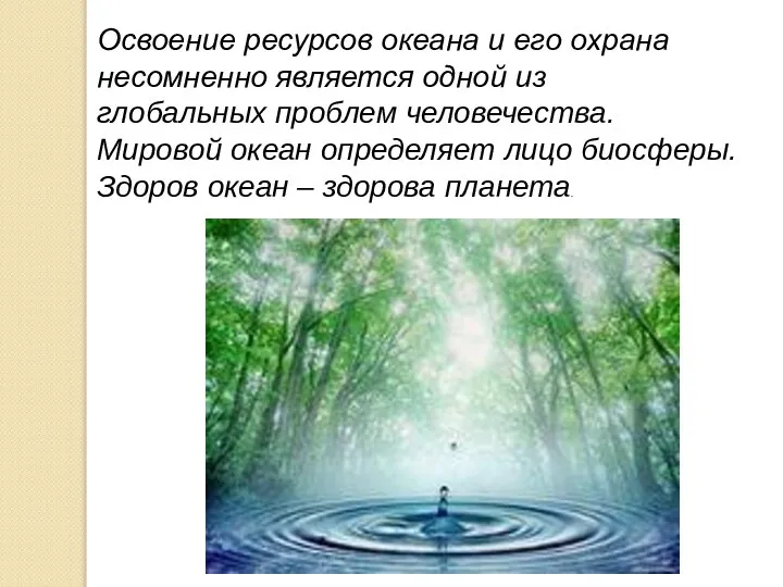 Освоение ресурсов океана и его охрана несомненно является одной из глобальных