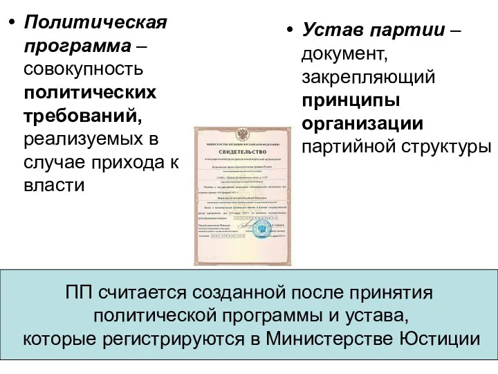 Политическая программа – совокупность политических требований, реализуемых в случае прихода к