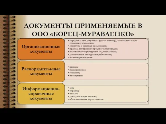 ДОКУМЕНТЫ ПРИМЕНЯЕМЫЕ В ООО «БОРЕЦ-МУРАВЛЕНКО»