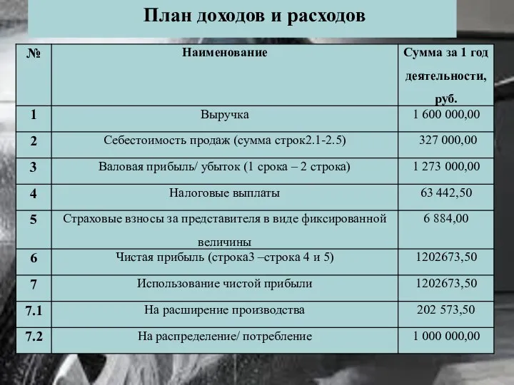 План доходов и расходов