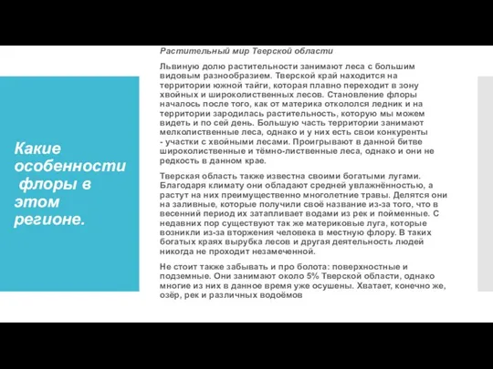 Какие особенности флоры в этом регионе. Растительный мир Тверской области Львиную