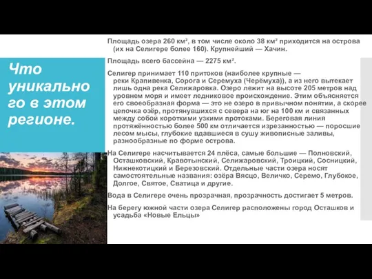 Что уникального в этом регионе. Площадь озера 260 км², в том